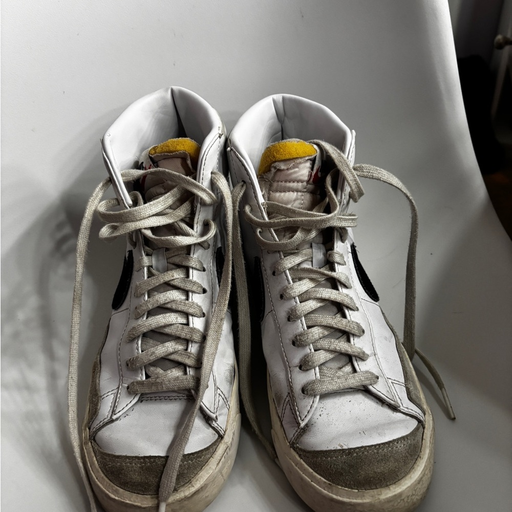 Nike White and Gray High-Top Sneakers with Yellow Accents